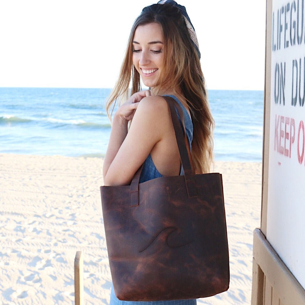brown leather tote - Picture 3 of 5